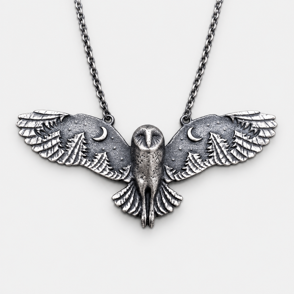 Vintage Silver Owl Pendant Necklace