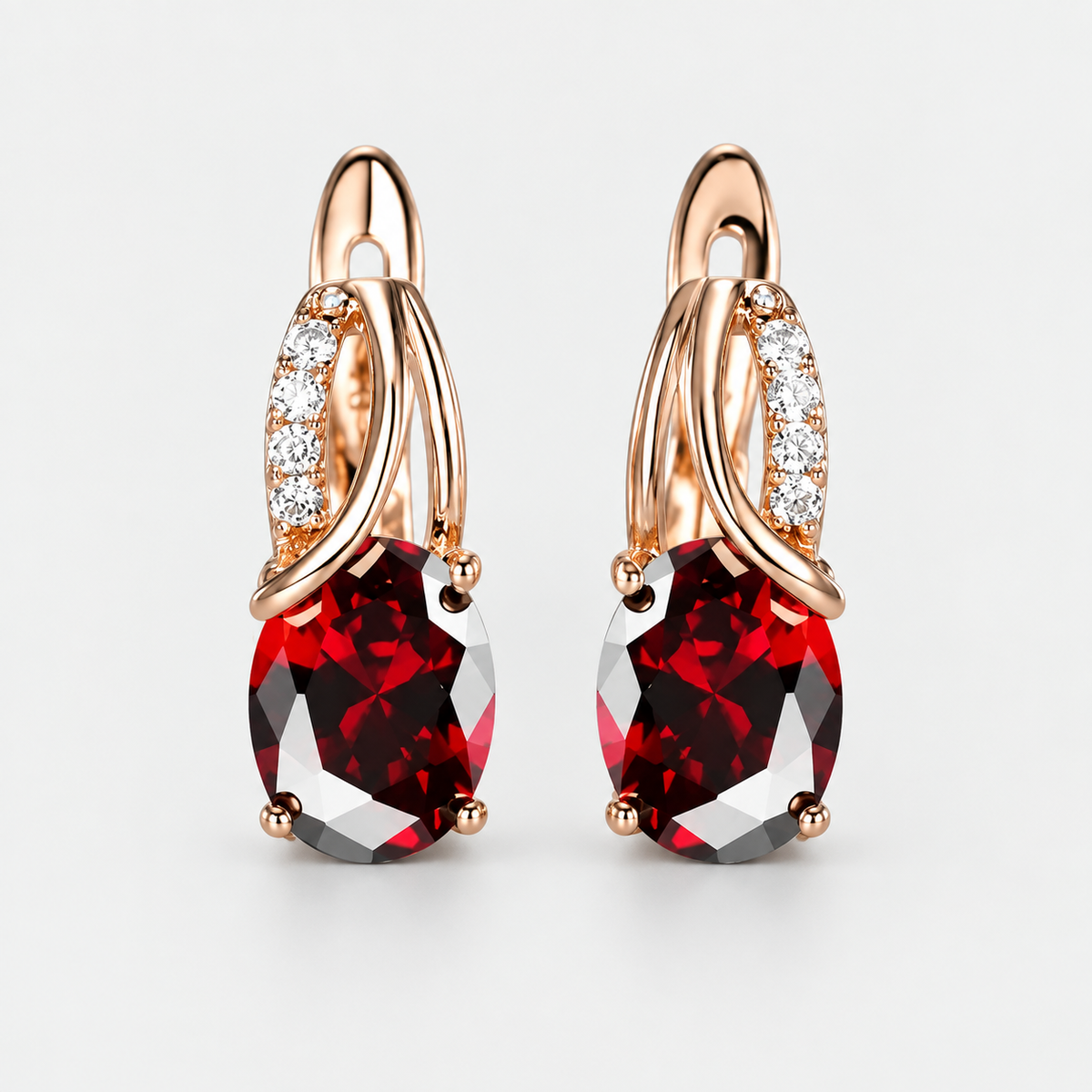 Veressa Ruby Stone Golden Rose Earrings