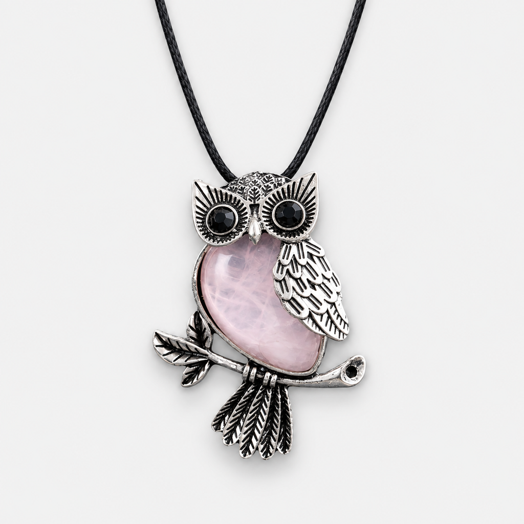 Silver Gemstone Owl Pendant Necklace