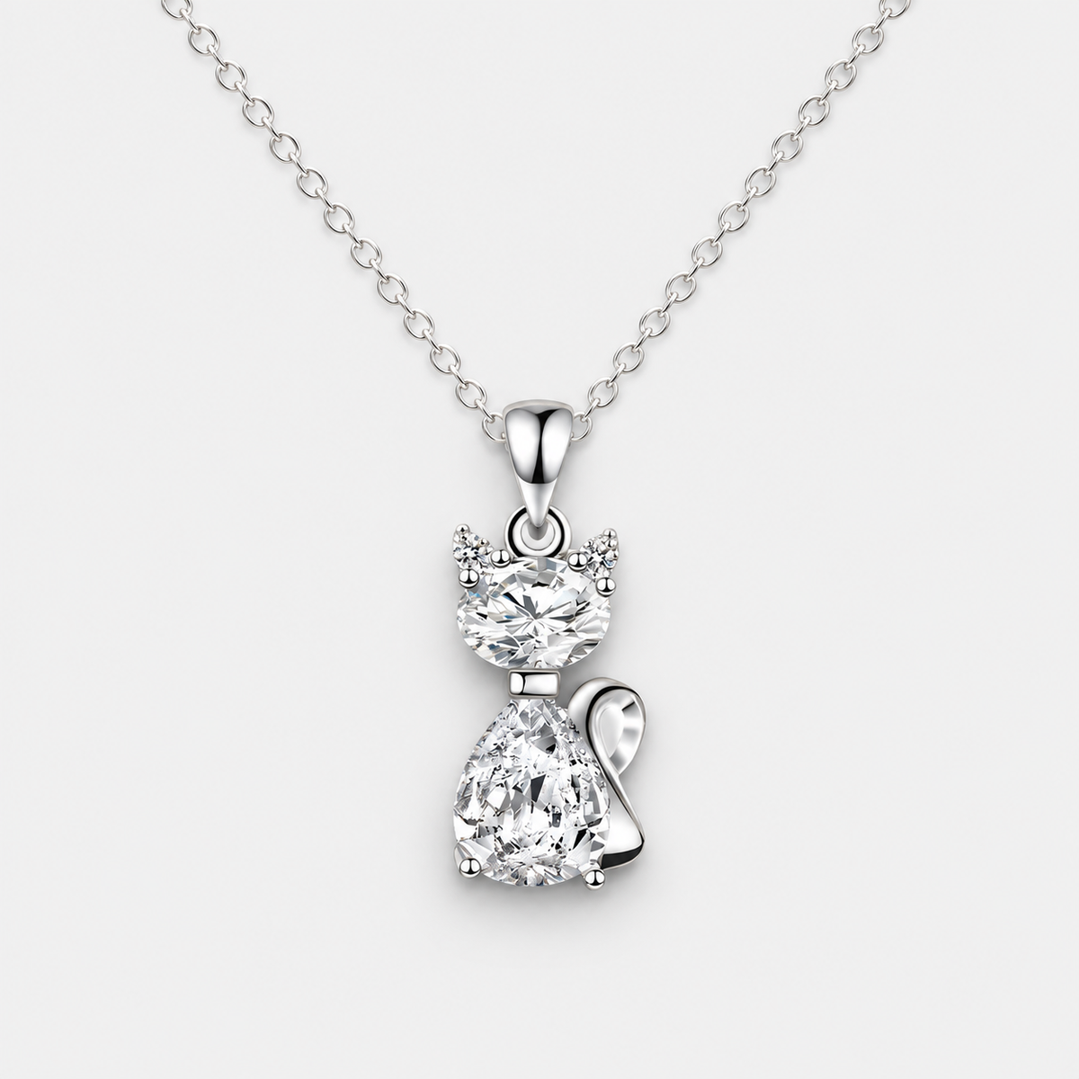 Sterling Silver Zirconia Feline Necklace