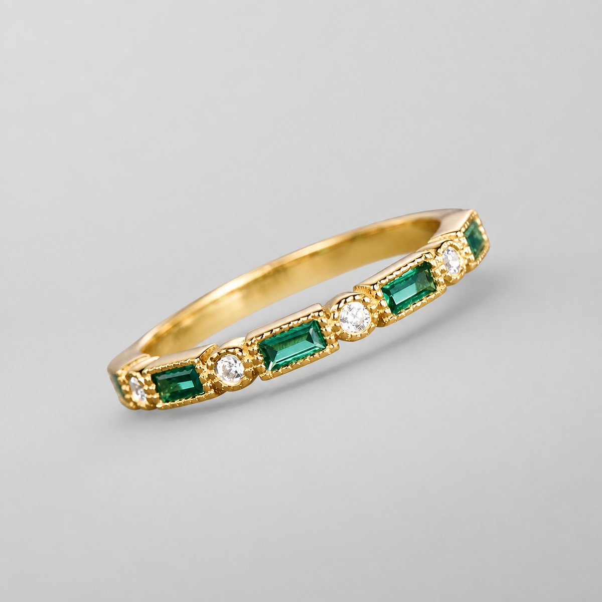 Green Inlaid Zirconia Gold Ring