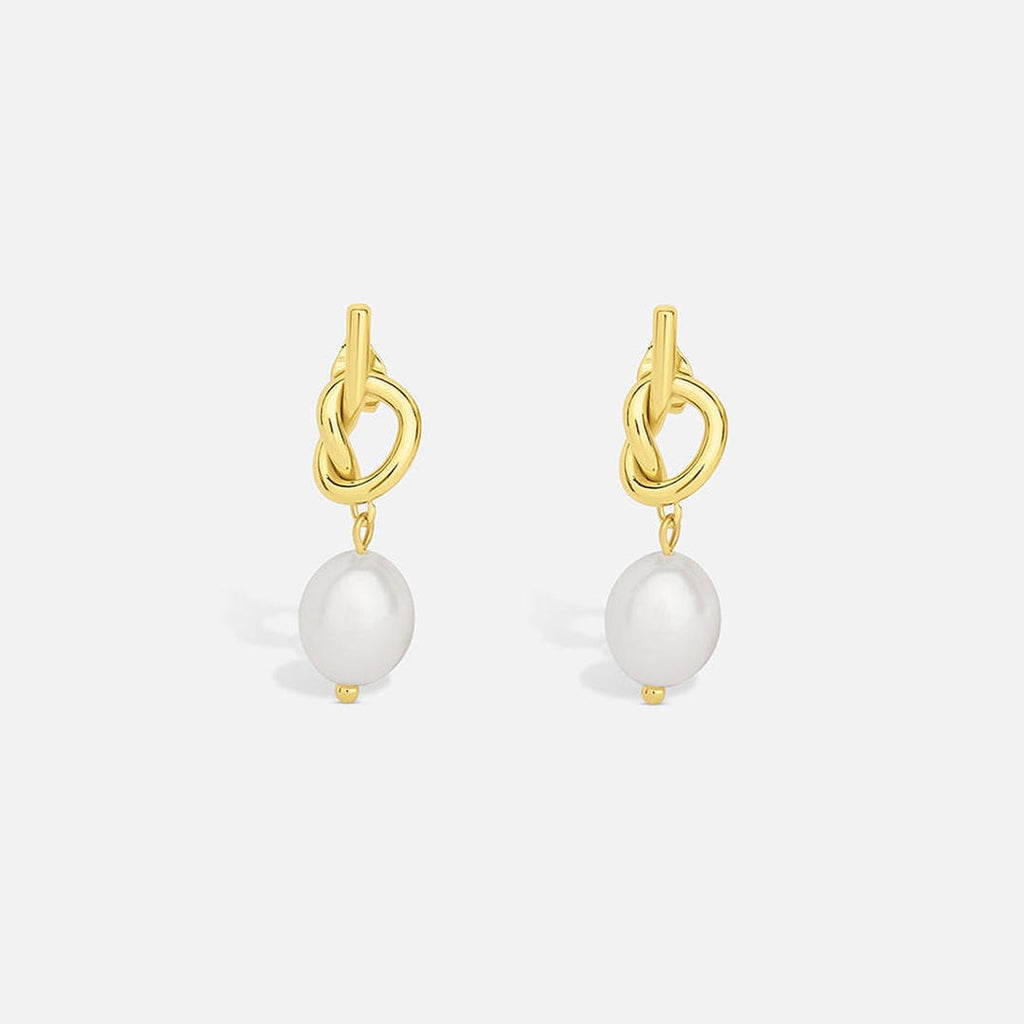 Elegant Pearl Knot Gold Earrings