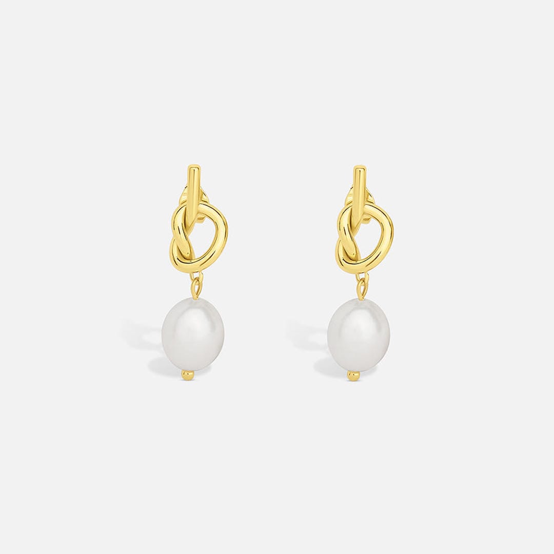 Elegant Pearl Knot Gold Earrings