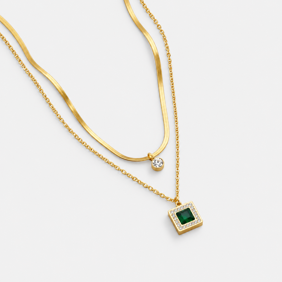 Emerald Layered Double Gold Necklace