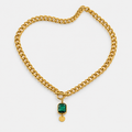 Chunky Chain Emerald Gold Pendant Necklace