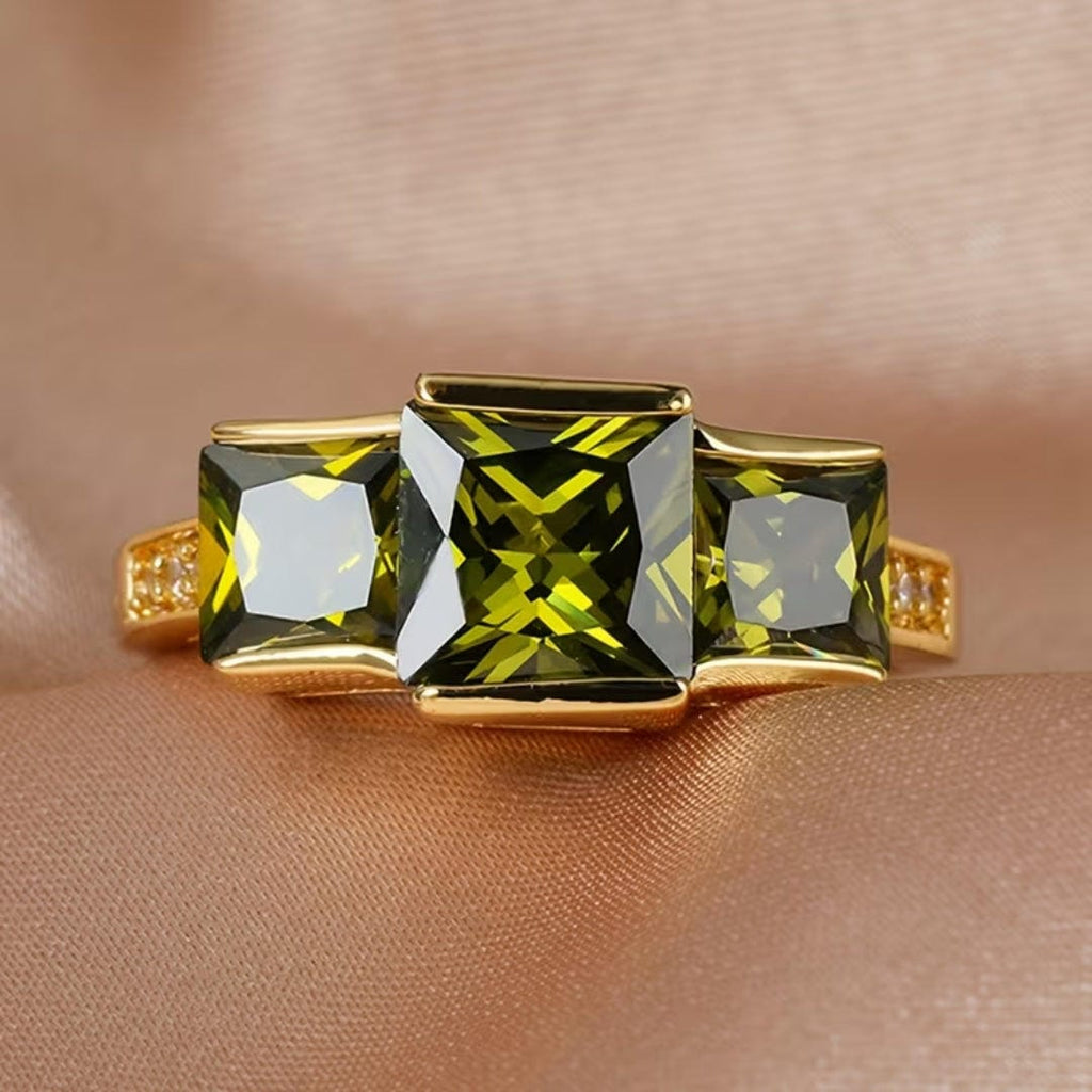 Olive Green Triple Stone Ring