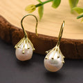 Gold Pearl Blossom Drop Earrings