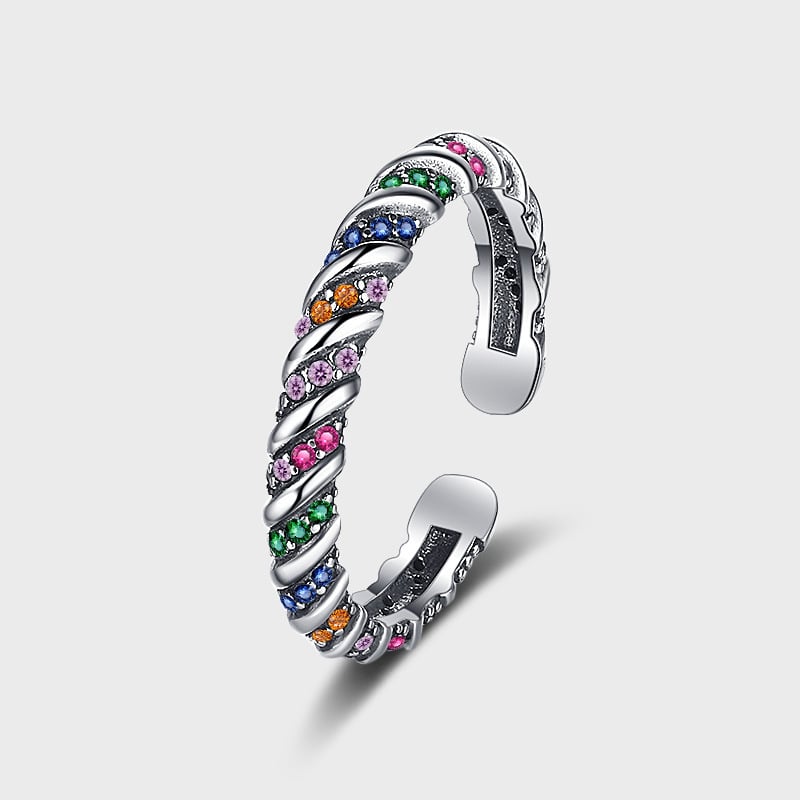 Vintage Color Stripe Silver Ring