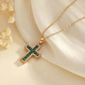 Emerald Cross Pendant Gold Necklace