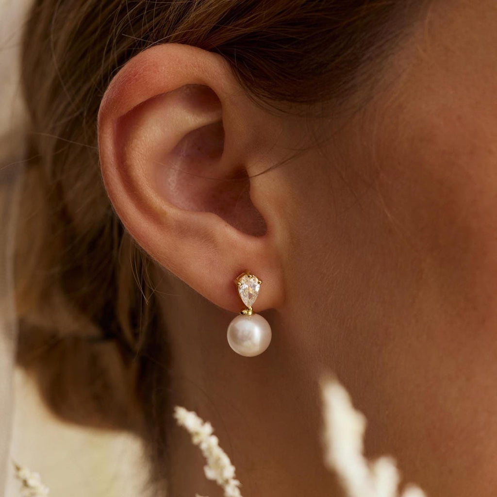 Classic Pearl Teardrop Stud Earrings
