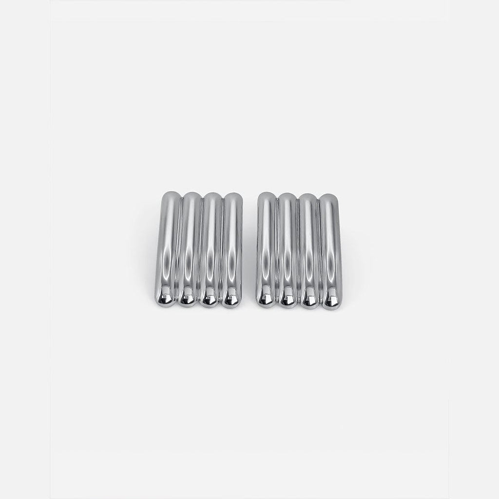 Artistic Silver Long Ribbed Earrings