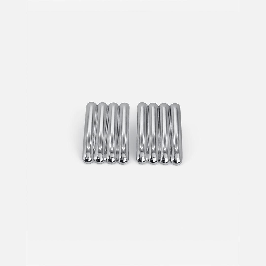 Artistic Silver Long Ribbed Earrings