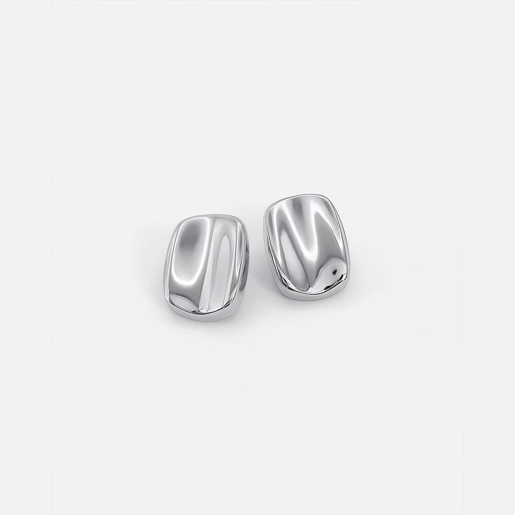 Radiant Rectangular Silver Stud Earrings