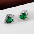 Emerald Heart Halo Stud Earrings
