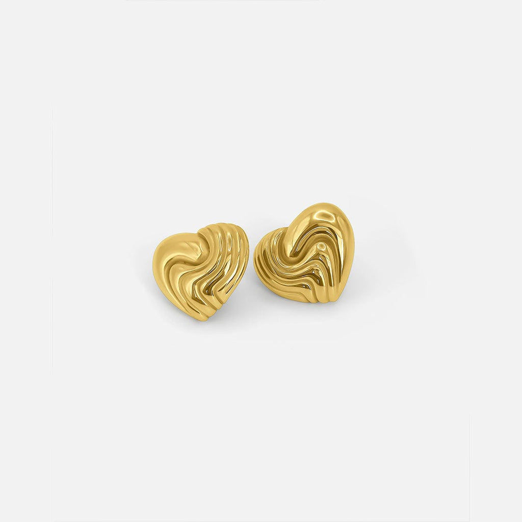 Gold Ribbed Heart Earrings