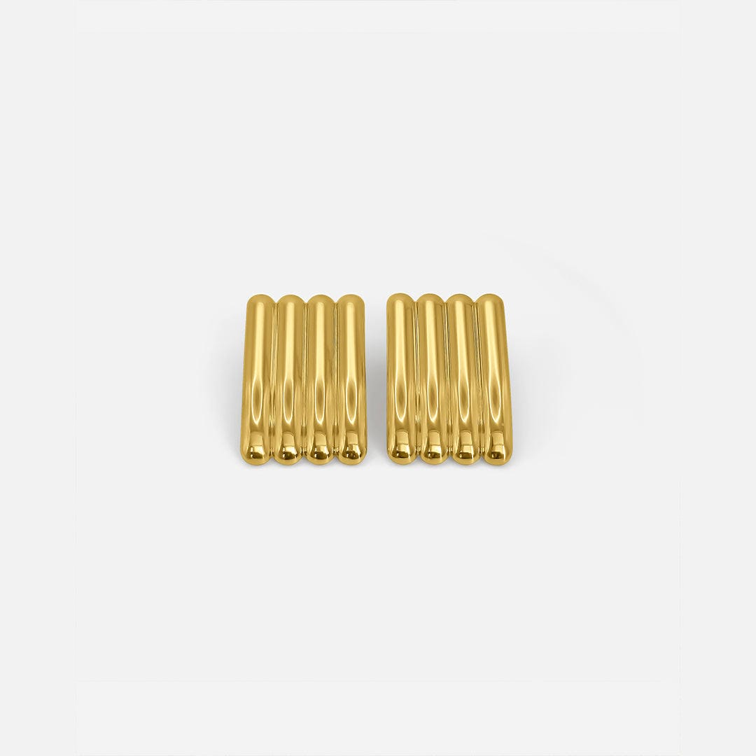 Artistic Gold Long Ribbed Earrings
