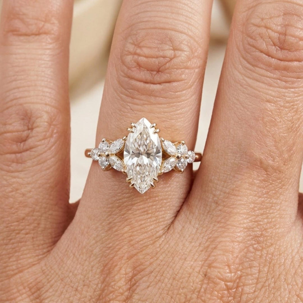 Marquise Floral Crystals Accent Ring
