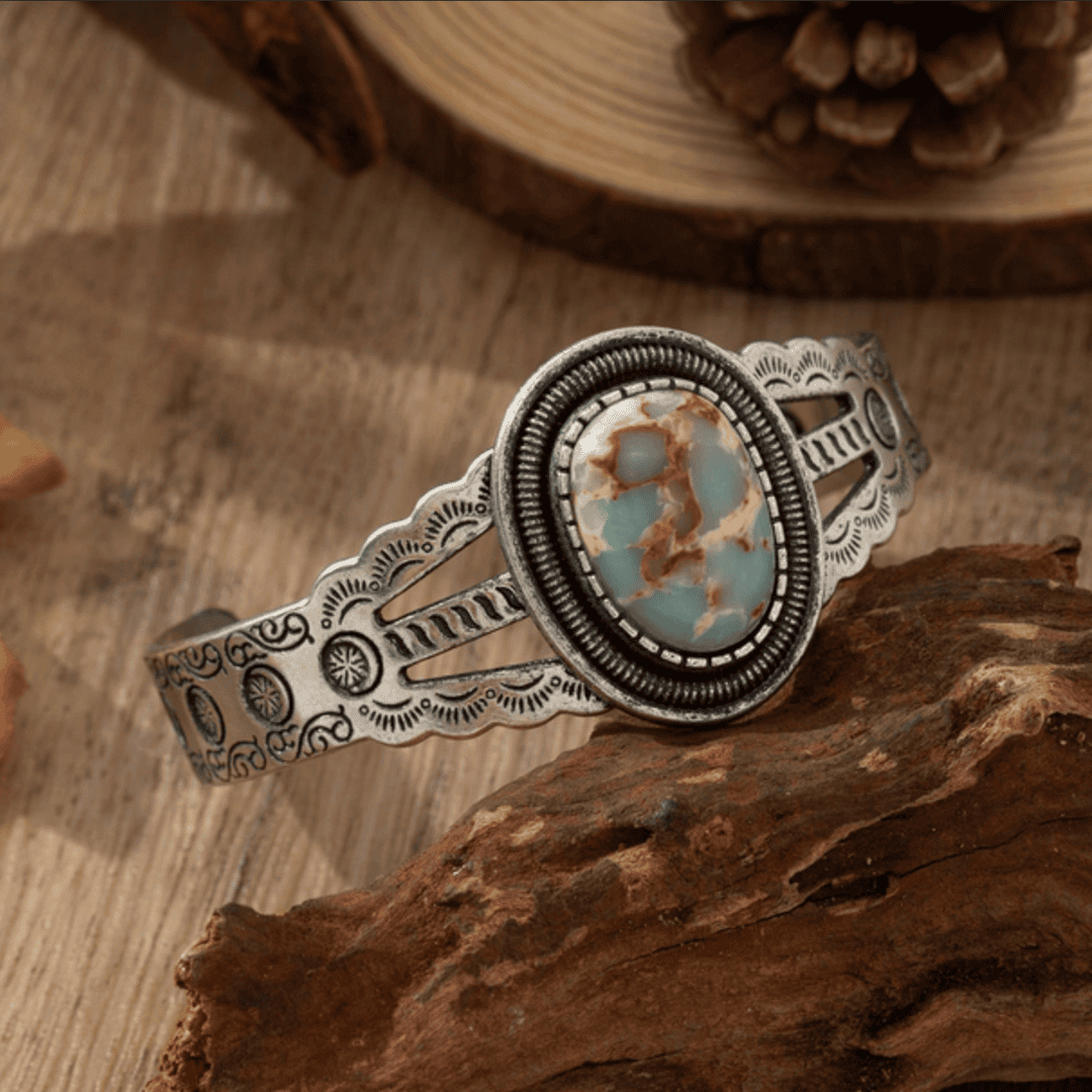 Oval Imitation Turquoise Open Bracelet
