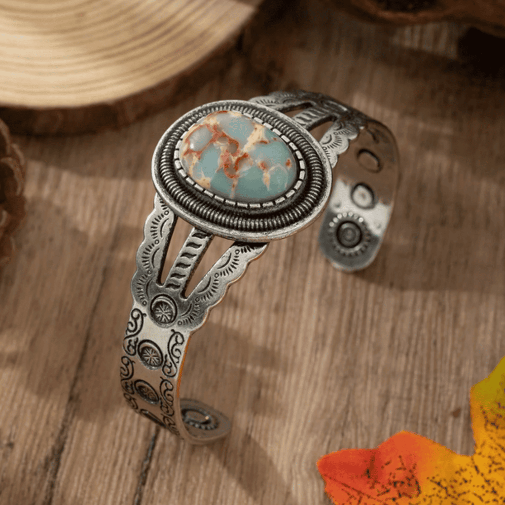Oval Imitation Turquoise Open Bracelet