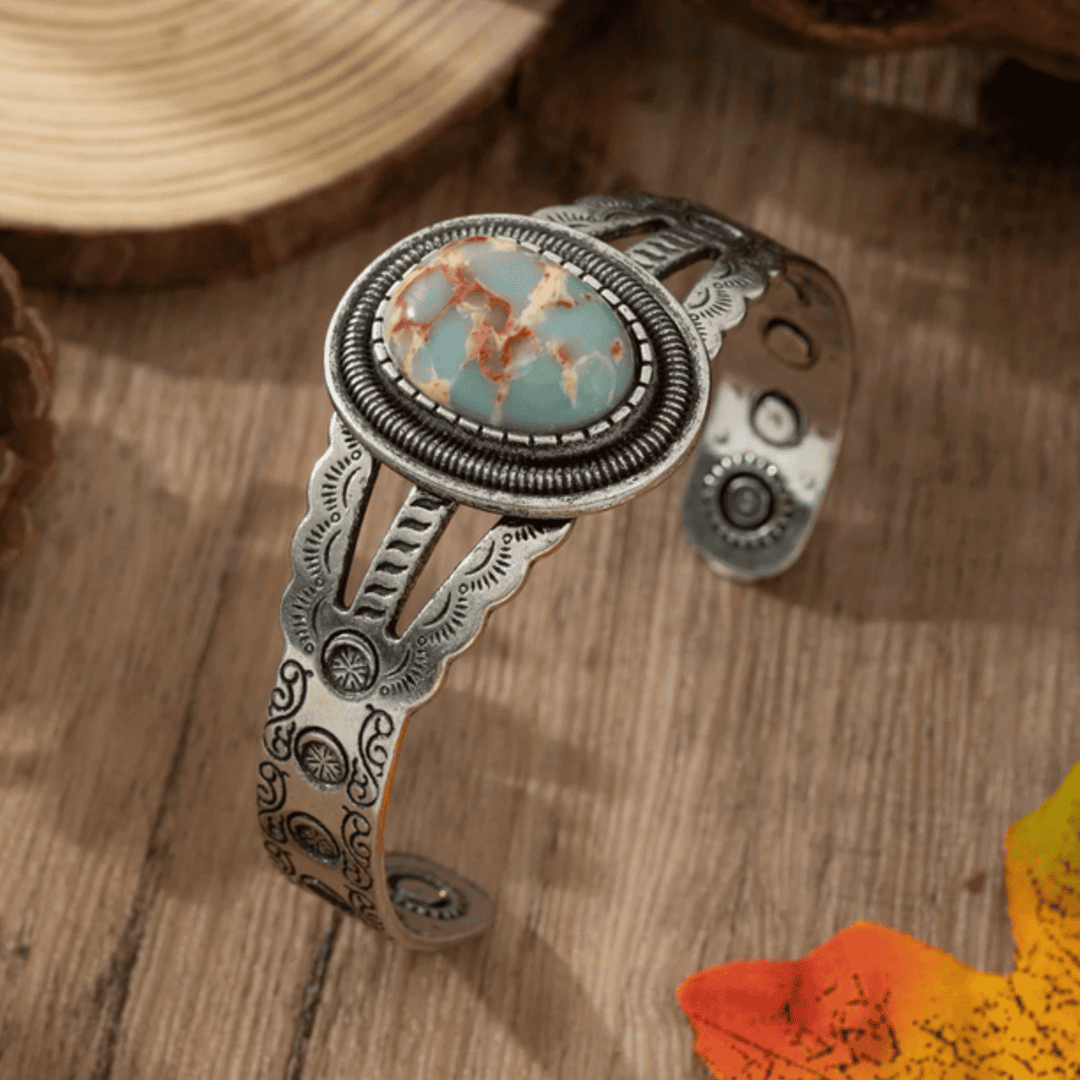 Oval Imitation Turquoise Open Bracelet