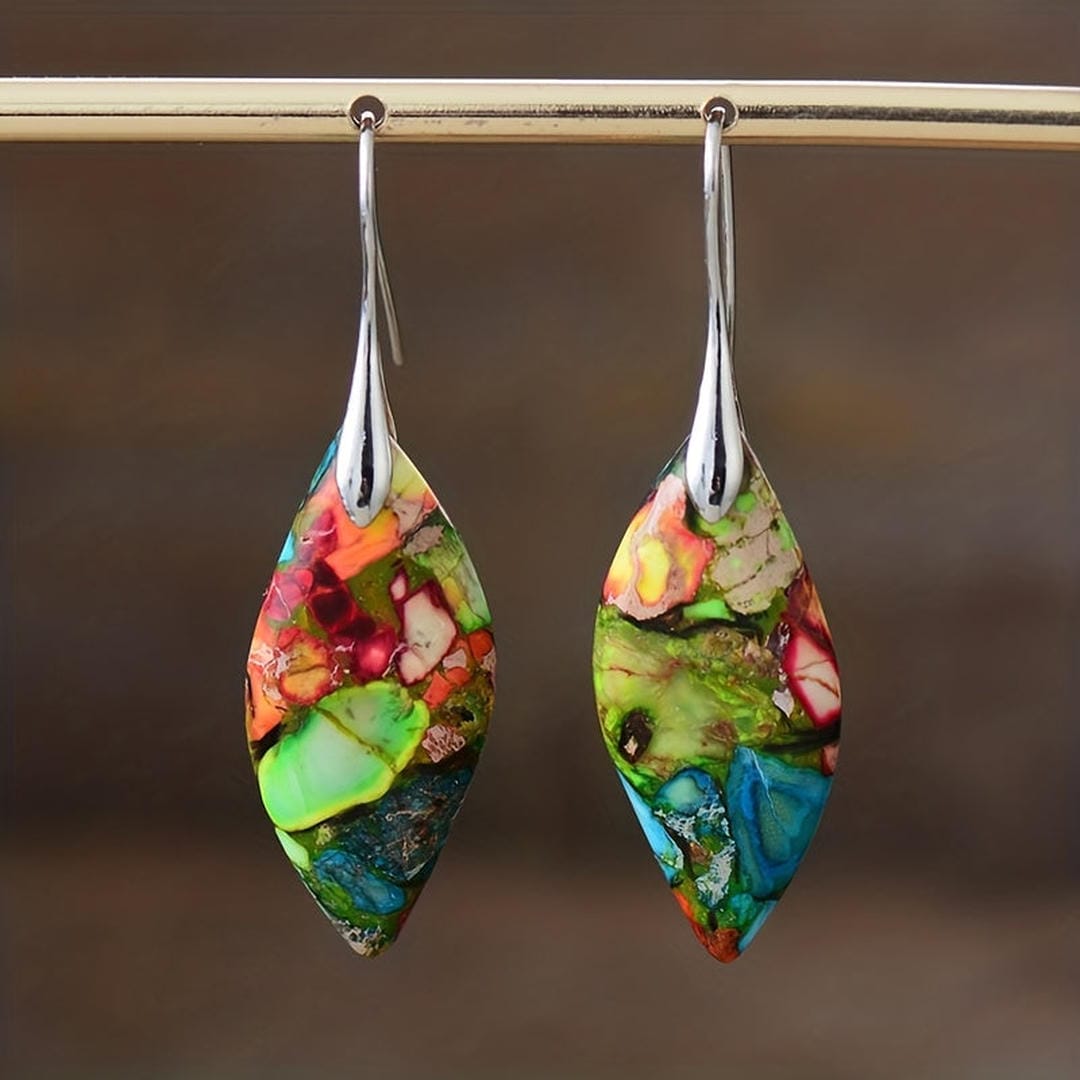 Bohemian Natural Stone Leaf Earrings