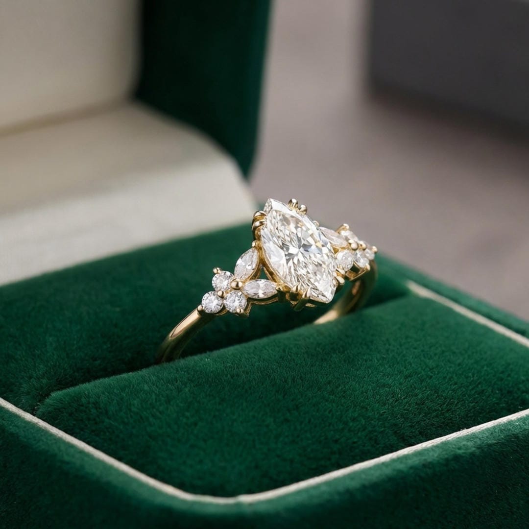 Marquise Floral Crystals Accent Ring