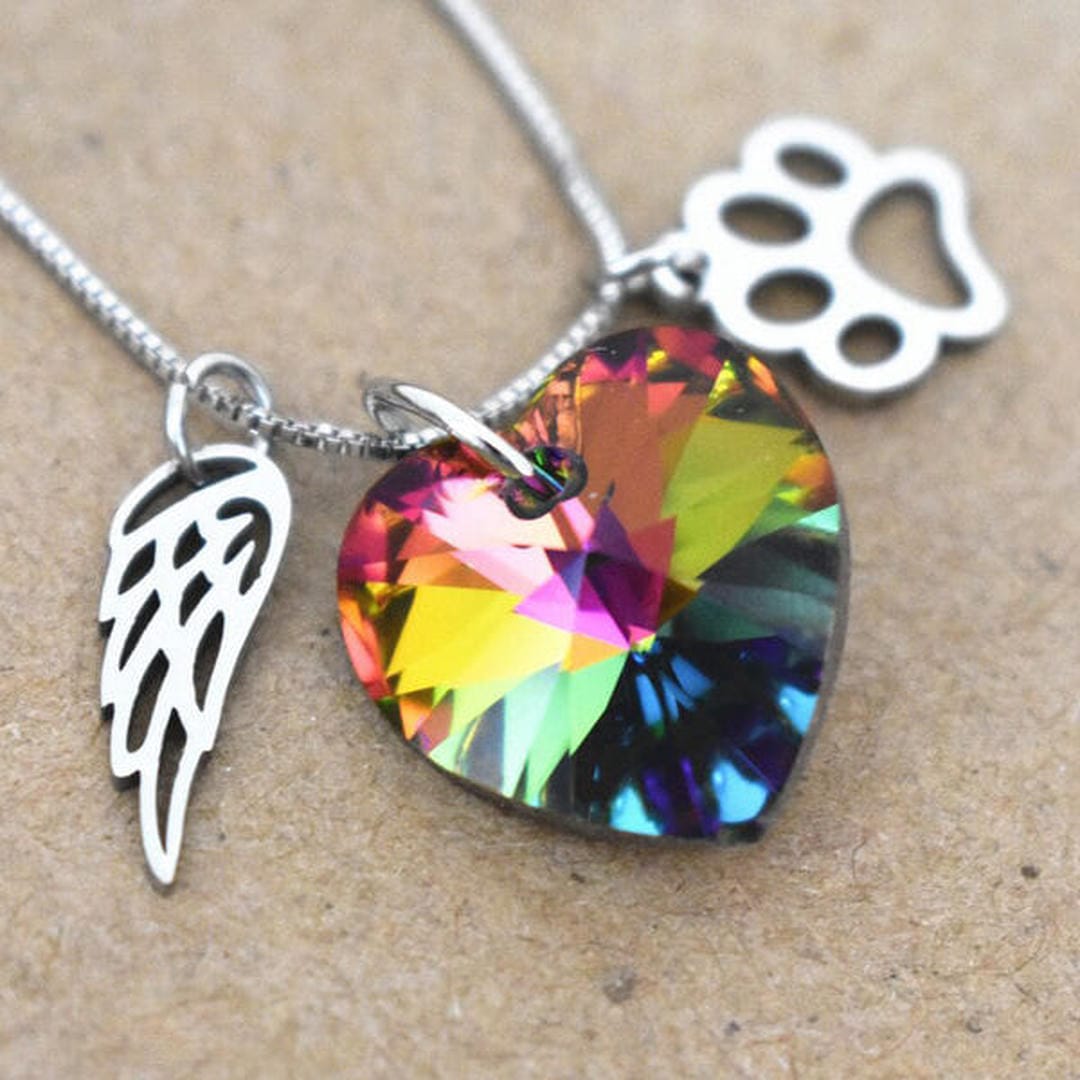 Rainbow Heart Pendant Memorial Necklace
