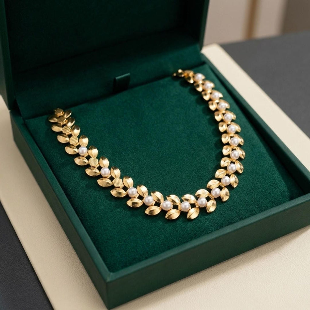 Pearl Leaf Link Collar Necklace