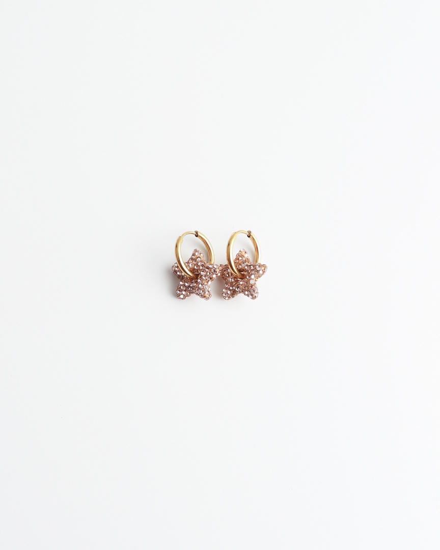 Toned Pave Star Hoop Earrings