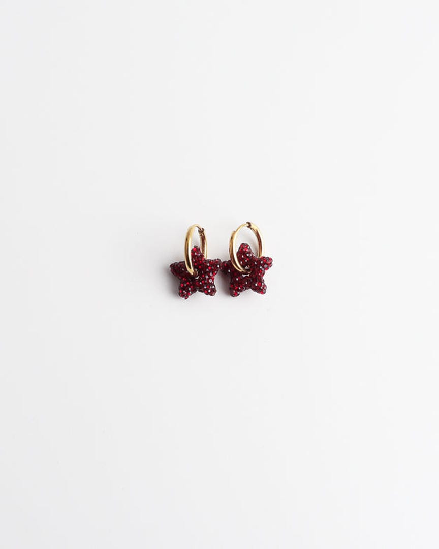 Toned Pave Star Hoop Earrings