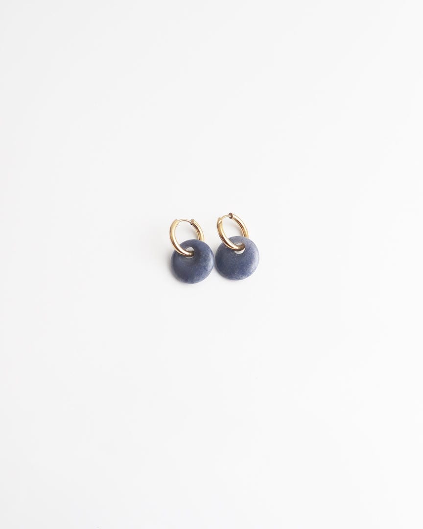 Round Stone Hoop Earrings