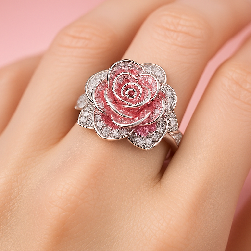 Exotic Pink Blossom Silver Ring