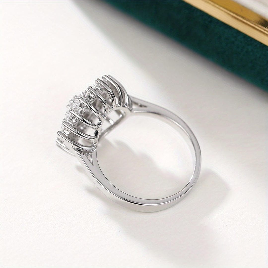 Elegant Crystal Cluster Halo Statement Ring