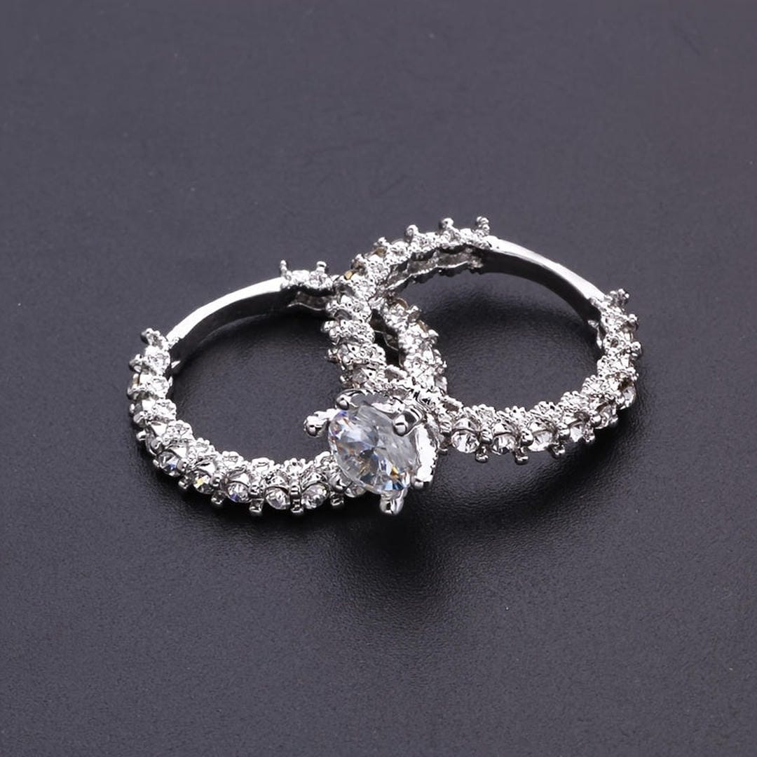 Floral Halo Crystals Ring Set