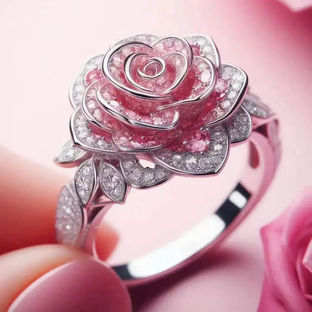 Exotic Pink Blossom Silver Ring