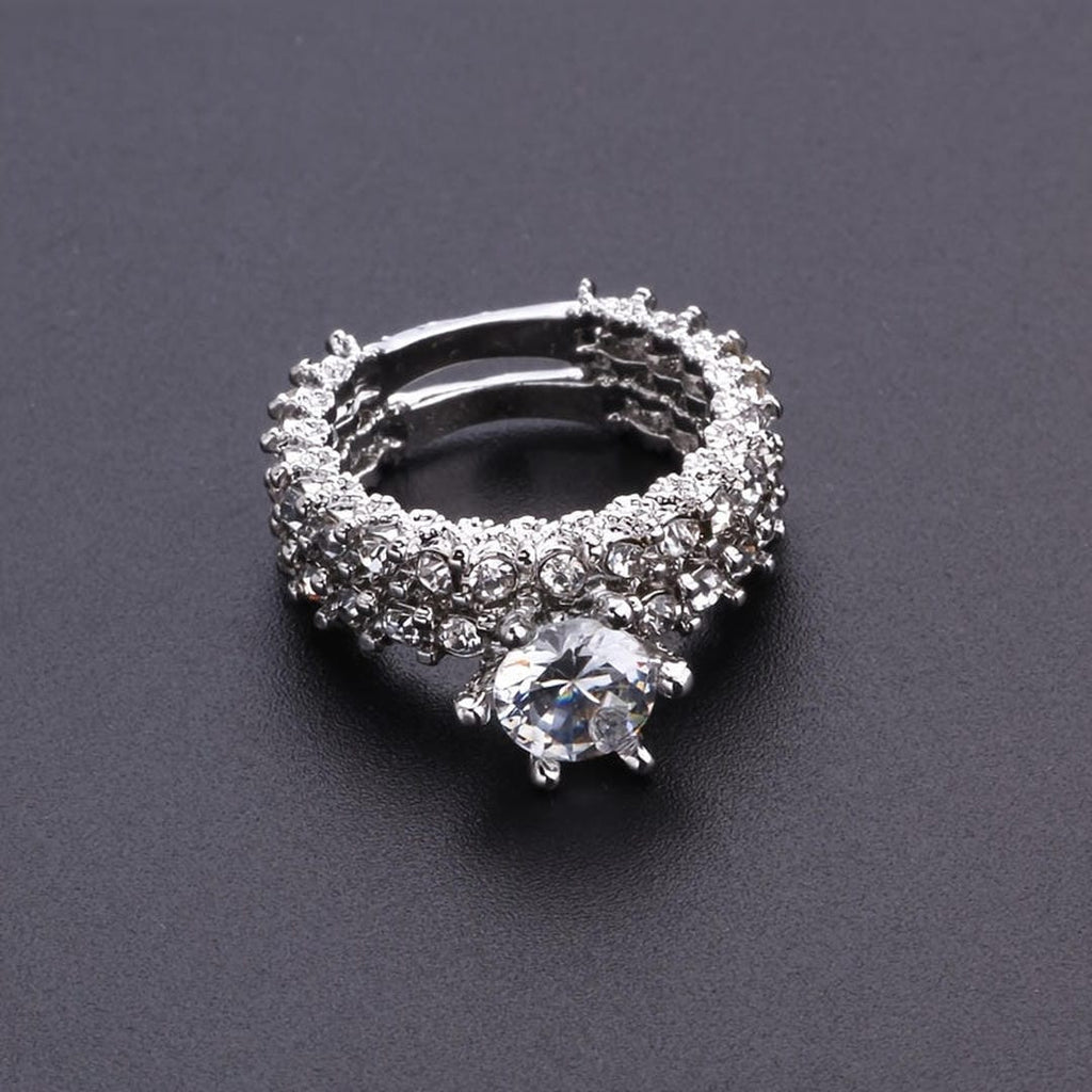 Floral Halo Crystals Ring Set