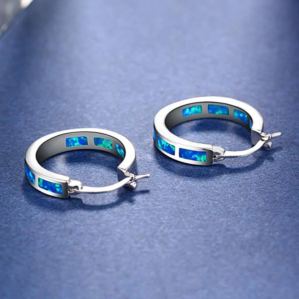 Chic Blue Fire Opal Circle Hoop Earrings