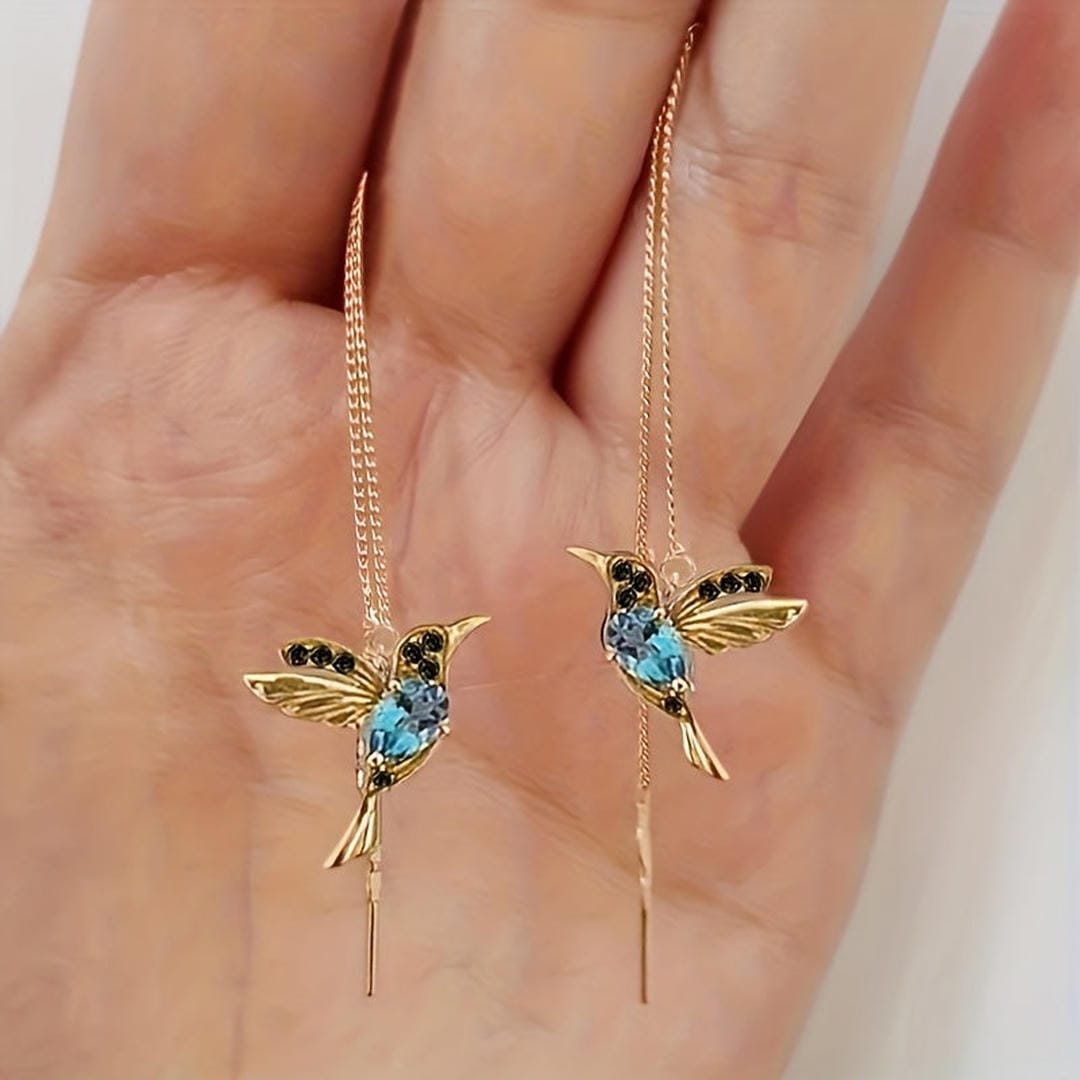 Hummingbird Gem Threader Earrings