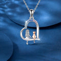 Girl and Cat Rainbow Heart Pendant Necklace