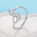 Dog Paw Heart Adjustable Ring