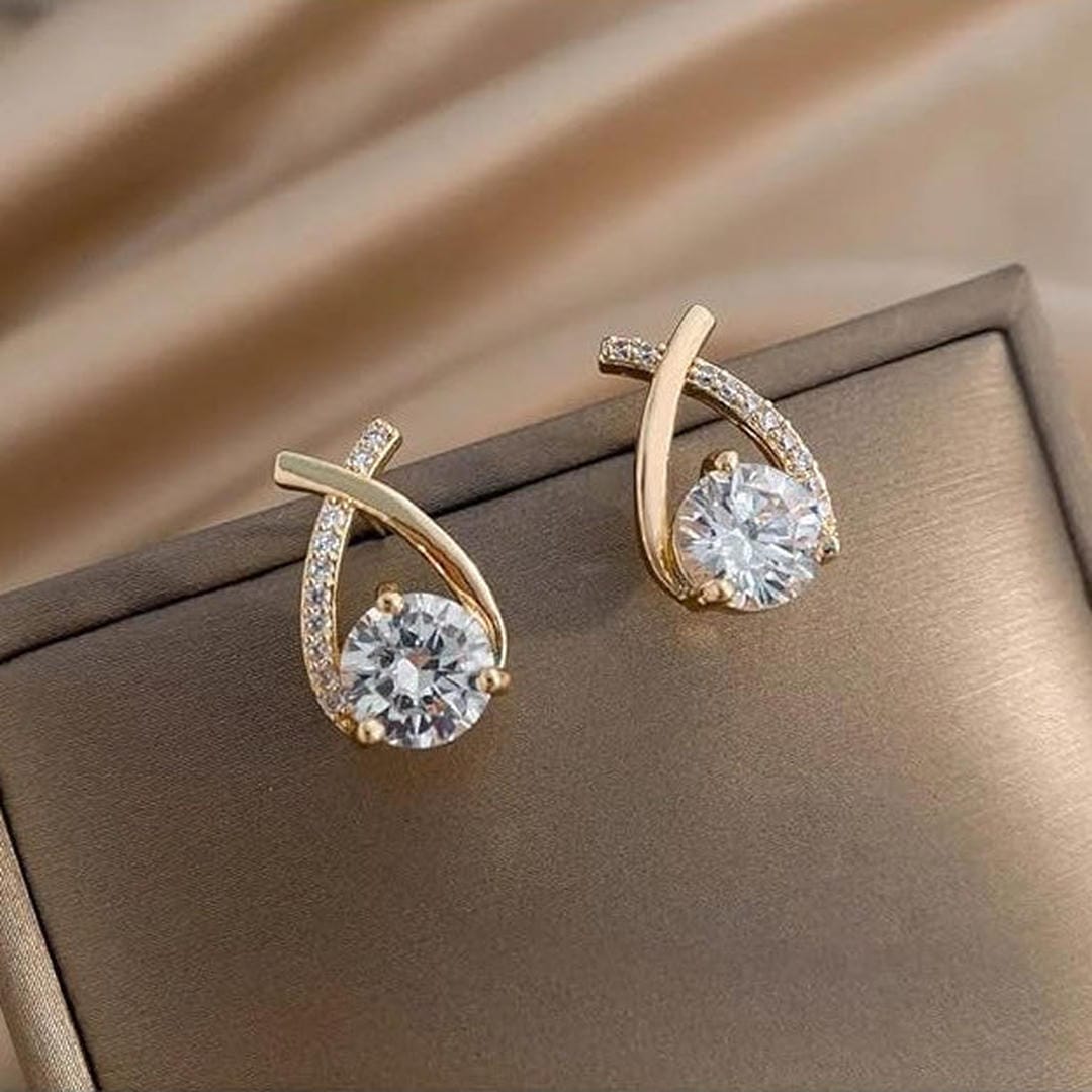 Golden Cross Zirconia Stud Earrings
