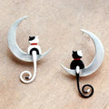 Cat in the Moon Asymmetrical Stud Earrings