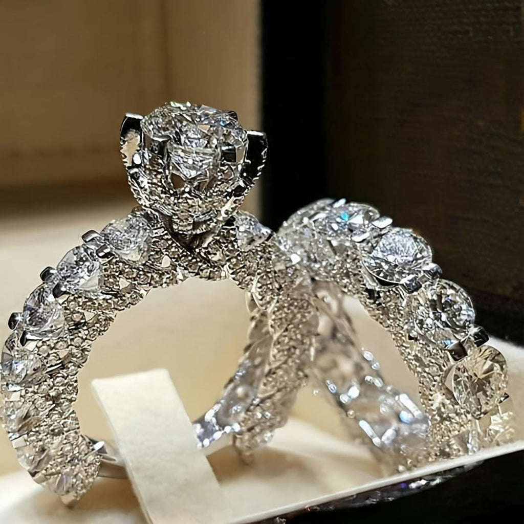 Floral Halo Crystals Ring Set