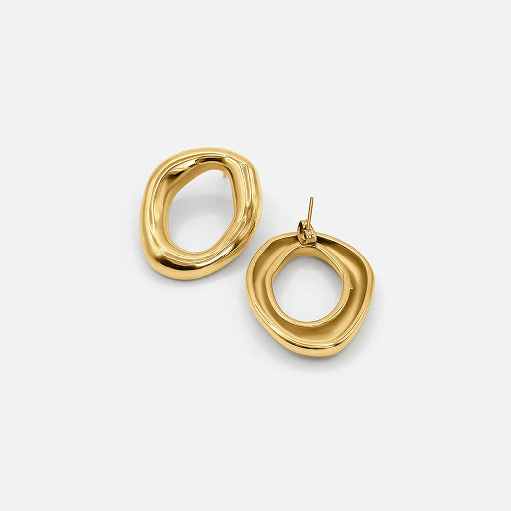 Elegant Curved Gold Open Oval Earrings
