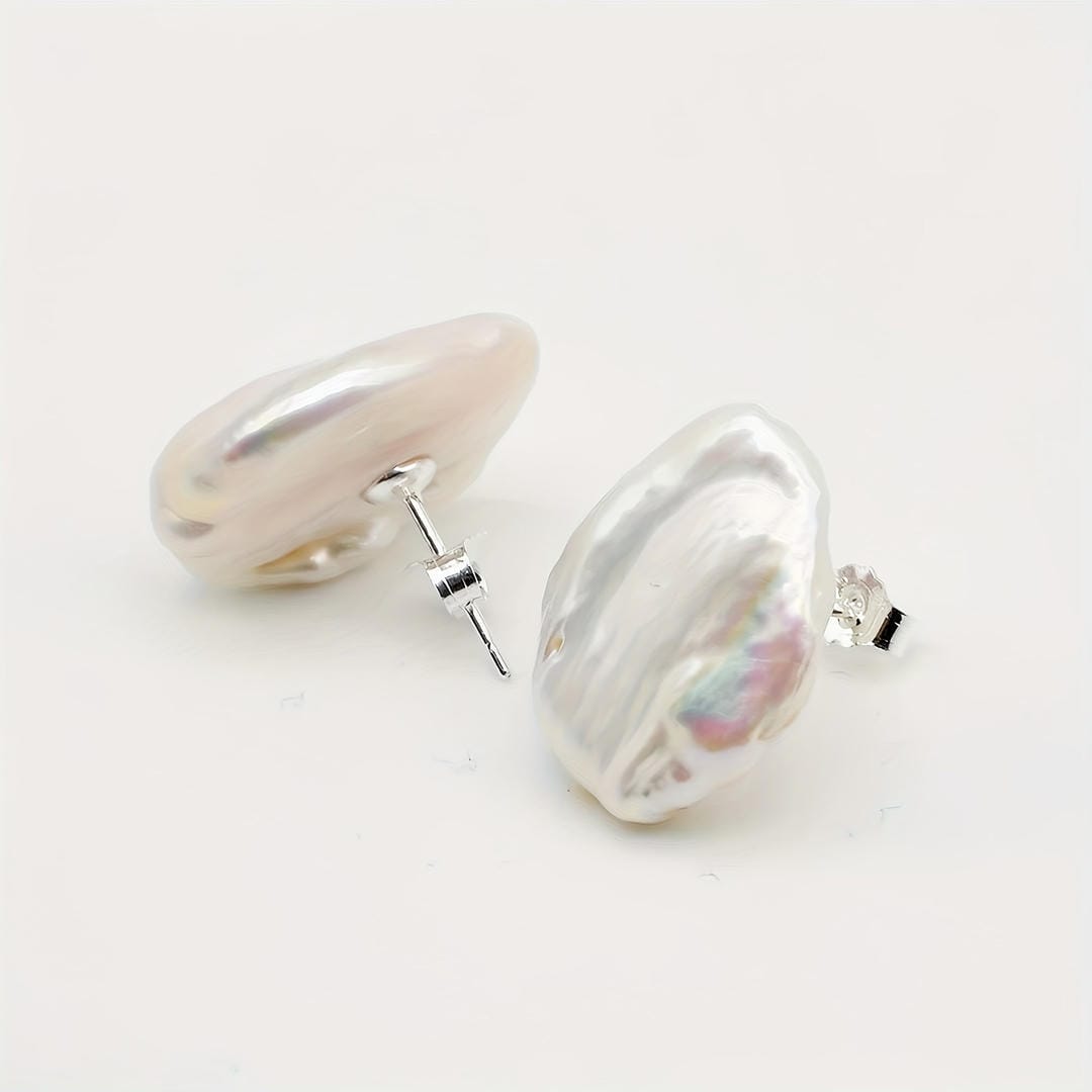Organic Pebble Silver Stud Earrings