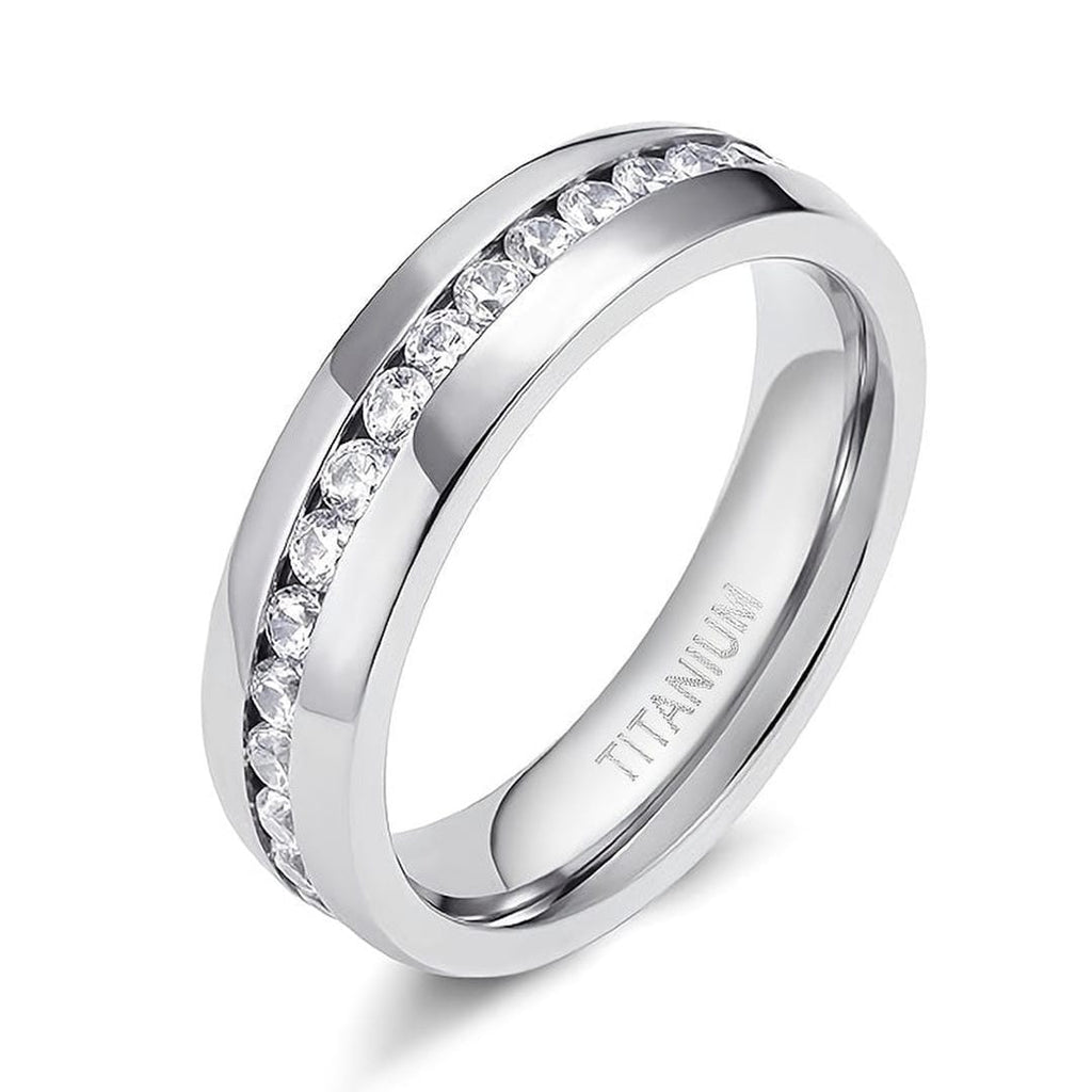 Elegant White Crystals Titanium Band