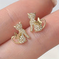Golden Cat Zirconia Butterfly Stud Earrings