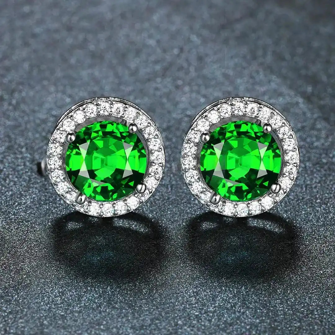 Emerald Silver Stud Earrings
