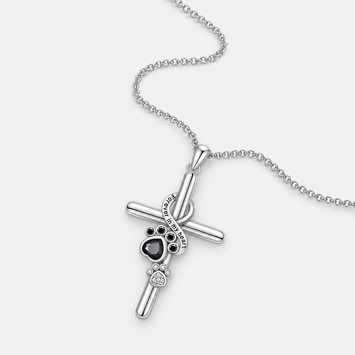 Silver Cross with Paw Pendant Necklace