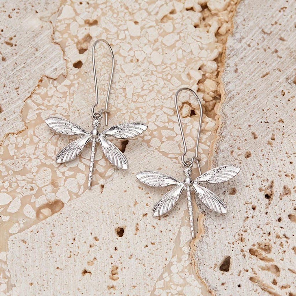 Silver Dragonfly Minimalist Drop Earrings